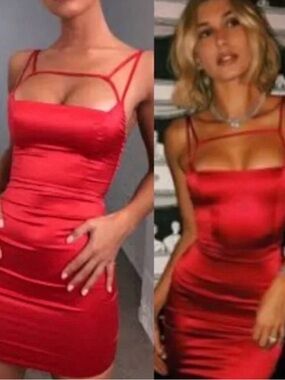 Oh Polly Red Satin Strappy Bodycon Dress - Women